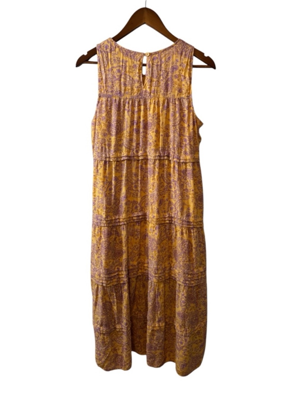 J Jill Size M Mustard Paisley Sleeveless Tiered Tank Dress. - Picture 3 of 4